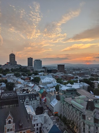 View of old Quebec City at sunset.
