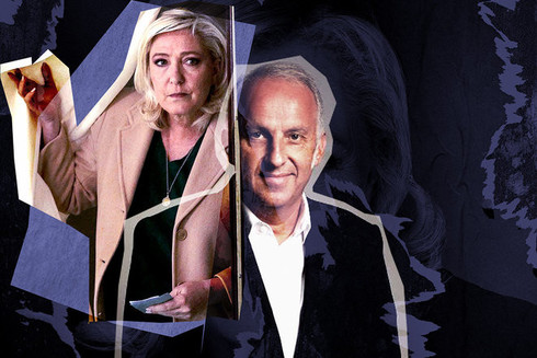 Marine Le Pen et Laurent Foucher. © Photo illustration Mediapart avec AFP et Twitter Laurent Foucher