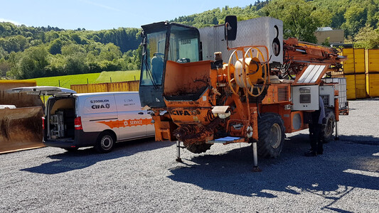Foto Tunnelbaumaschinen Cifa Beton Spritzpumpe für den Einsatz Untertage im Tunnelbau das Foto zeigt eine Cifa CSS3 Shortcrete Maschine