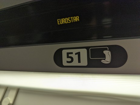 LED display saying Eurostar and seat number showing 51