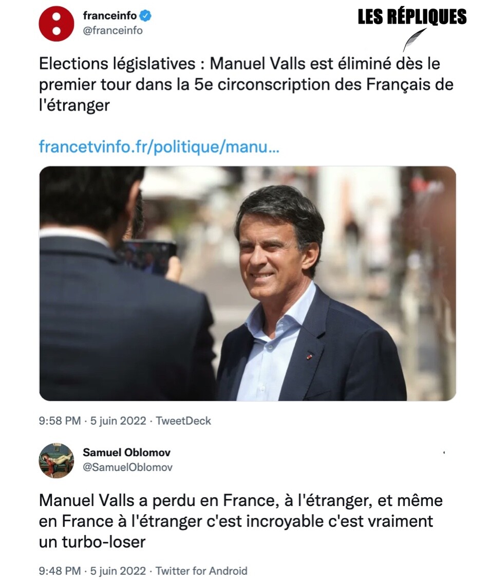 Trois ans après sa défaite aux municipales à Barcelone, Manuel Valls essuie un nouveau revers politique. "Je ne peux pas ignorer mon score" a t-il précisé avant de supprimer sont compte twitter : "Adieu Twitter..." 
