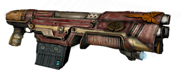 The Argus SBD-SG (Ship-Board Defense Shotgun) fires a burst of eyelet-like projectiles, designed to fracture and ricochet, slowing boarders down while protecting the integrity of the ship hull