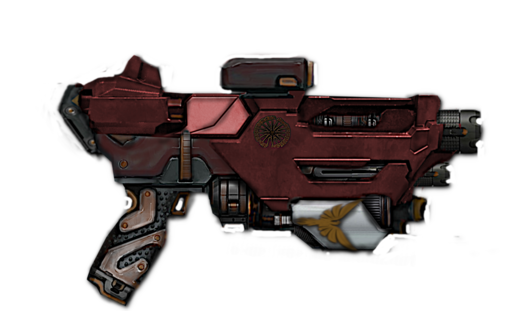 Manticorax C-LAR (Compact Linear-Accelleration Rail-less) pistol fires dense darts of crystalline metallic substrates at three times if speed of sound. So fast that the darts will turn into vicious shrapnel upon impact...