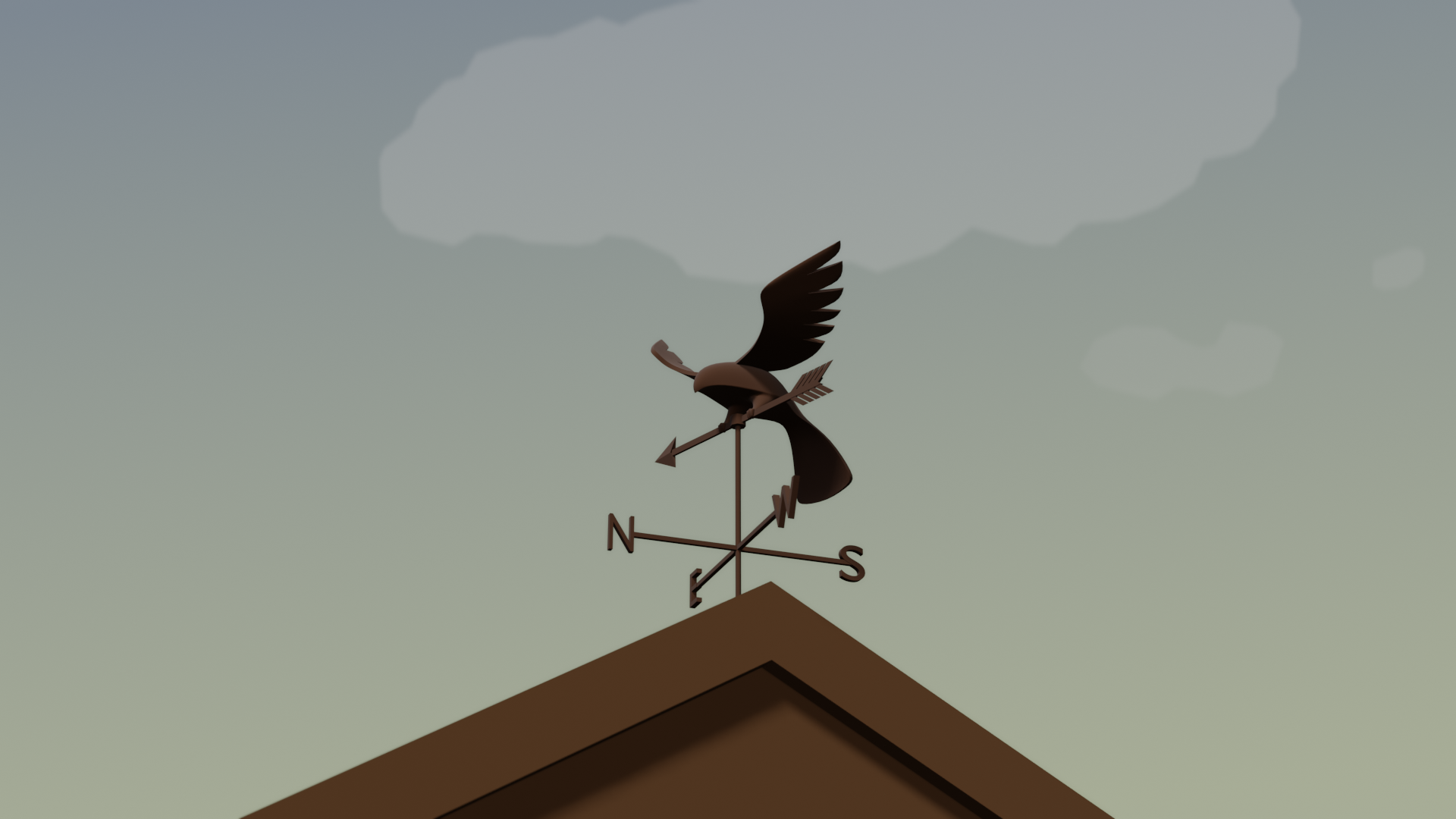 A render of a hawk weather vane from a low angle