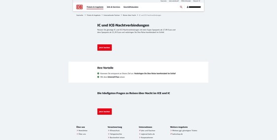 Neue Bahn.de Unterseite ohne irgendwelche Infos zu den Nacht IC/ICEs