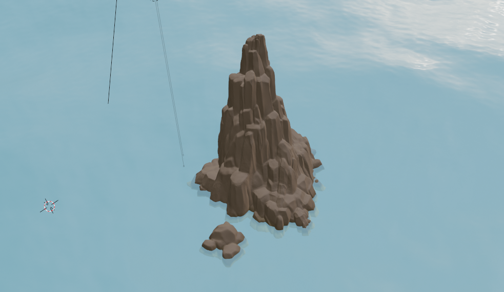 A screenshot of that same island in Blender viewed from above in with more daytime lighting