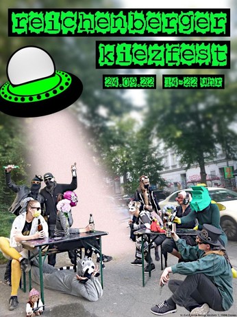 Plakat vom Reichenberger Kiezfest am 24.09 von 14 - 22 Uhr vor der Meuterei 