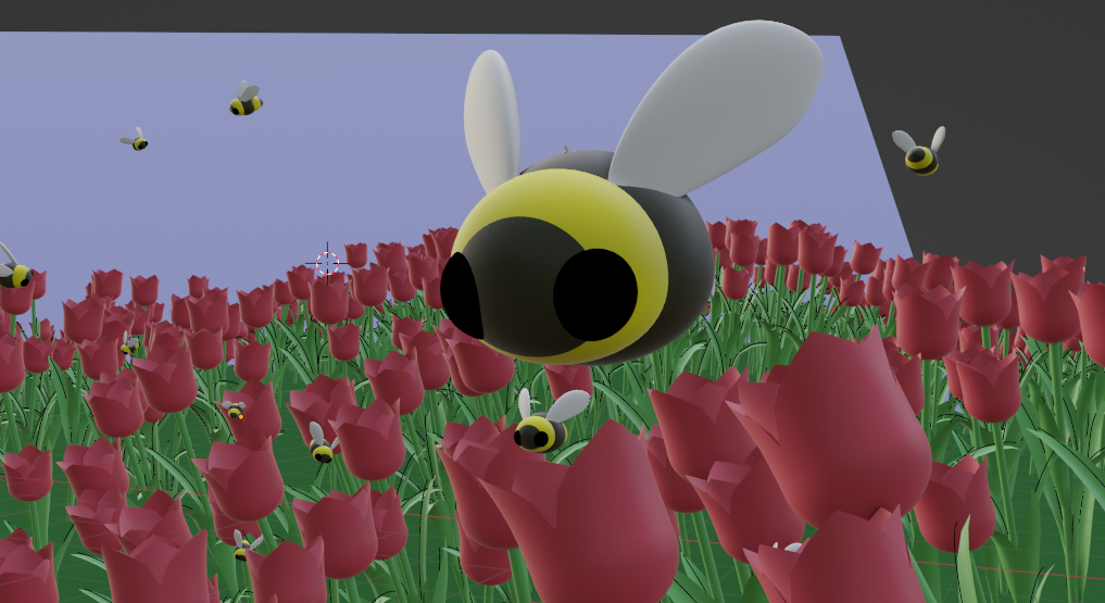 A closeup of the bee model with its big round eyes and chunky wings