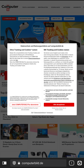 "Cookiebanner von Computerbild.de"