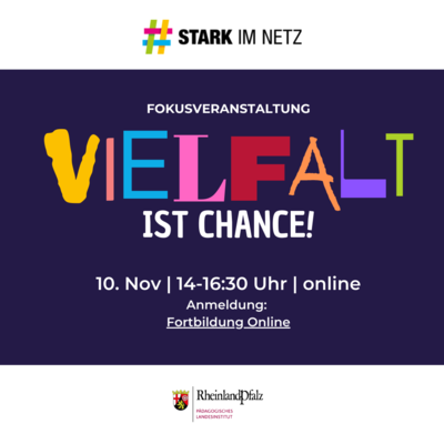 Bunte Aufbereitung der Veranstaltung Vielfalt ist Chance am 10.11. ab 14 Uhr