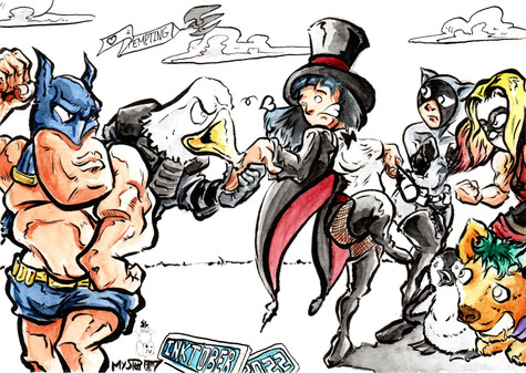 Pygargue and Batman immediatly flirt with Zatanna, wich is… surprised.