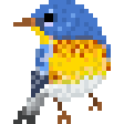 Pixel art of a Northern Parula warbler.