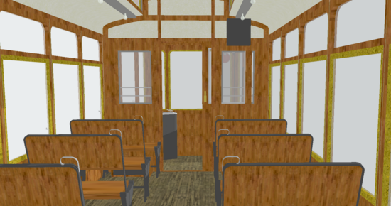 Innenraum eines Triebwagens der römischen Straßenbahn