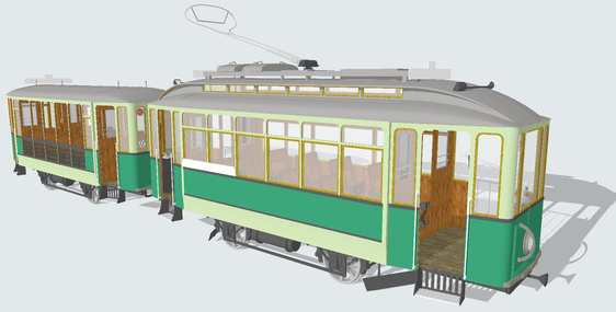 Triebwagen und Anhänger der römischen Straßenbahn