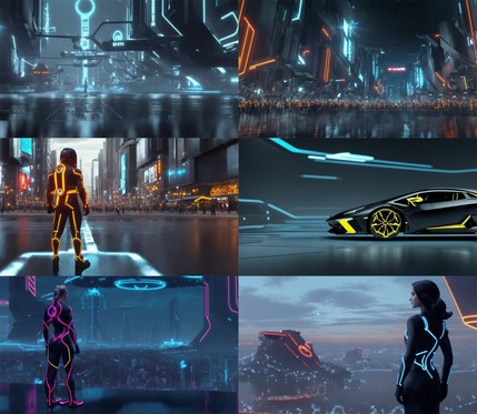 A grid of AI generated images reminiscent of Tron: Legacy