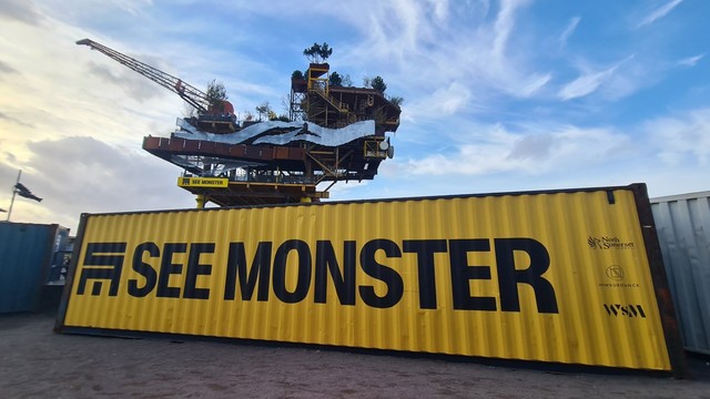 Art installation made from old oil rig structure.