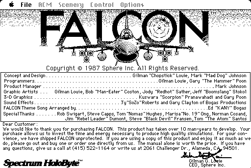 credits screenshot from "Falcon"