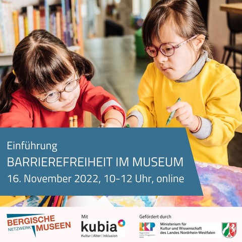 Plakat zur Veranstaltung, auf dem Foto im Hintergrund zwei malende Kinder.
