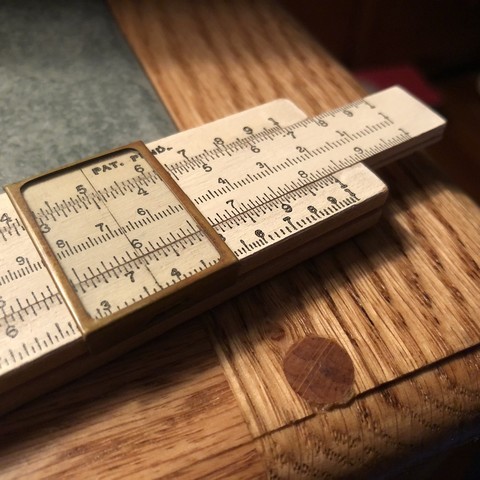 Close up of a slide rule