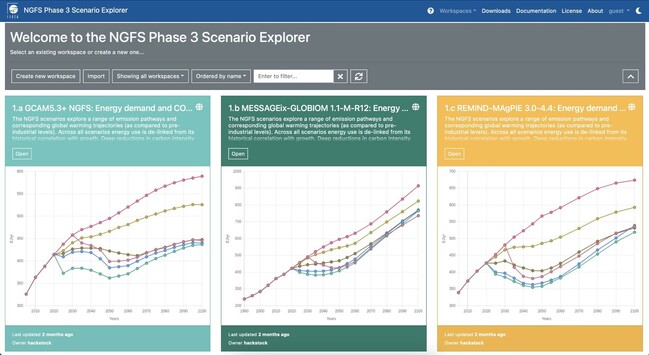 Screenshot of the NGFS Scenario Explorer hosted by the IIASA Scenario Services team, https://data.ece.iiasa.ac.at/ngfs/#/workspaces