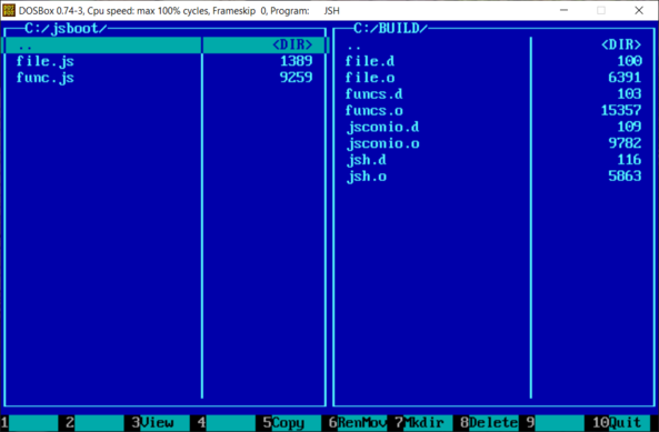 a norton commander like file manager in a text mode dos window