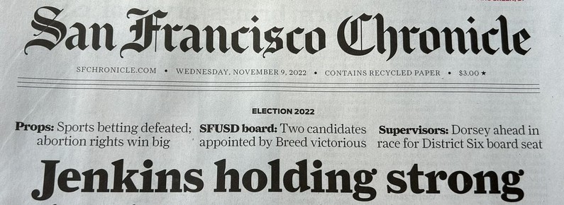 SF Chronicle headline says “Jenkins holding strong”