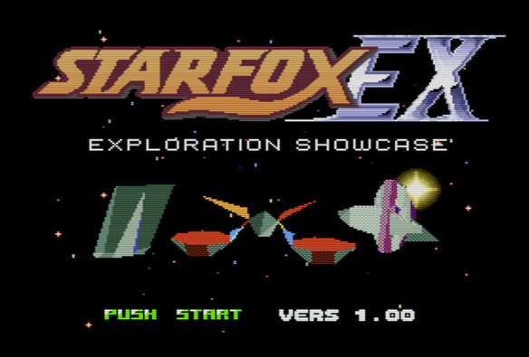 Title screen of the mod/patch Starfox EX by Kwandowontu for the Super Nintendo.