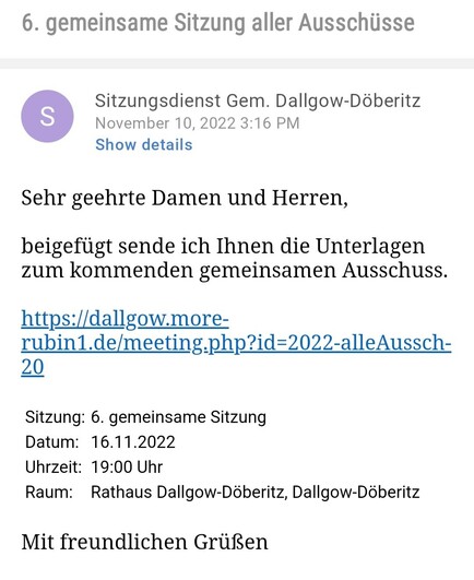 Einladung zur Sitzung am 16.11.