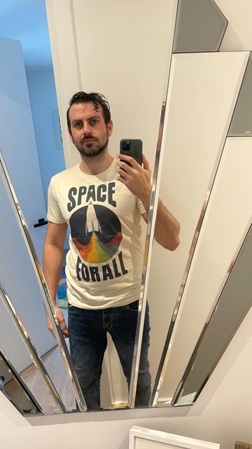 me wearing a t-shirt saying Space for All