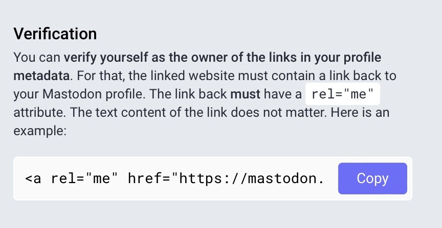 Text from the Verification section of Edit Profile