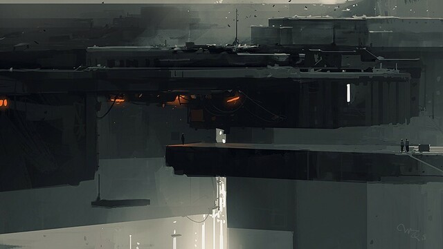 Concept art, dark futuristic cityscape 