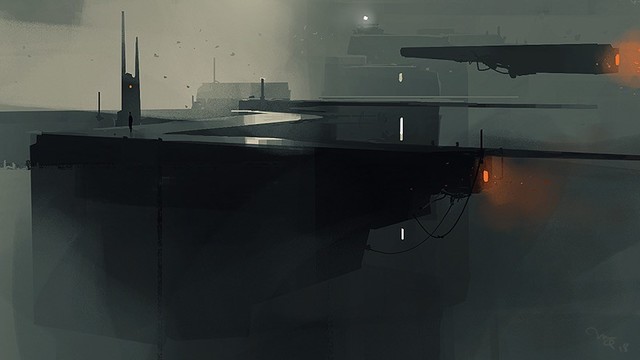 Concept art, dark futuristic cityscape 