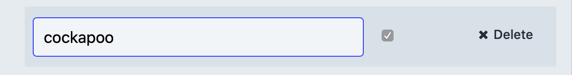 A screenshot of the Mastodon user interface showing the word 'cockapoo' being added to a filter.