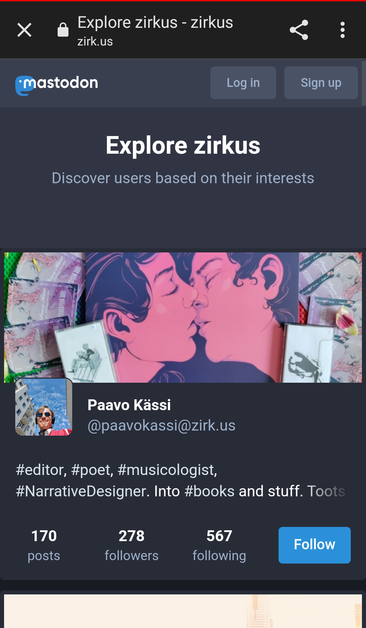 Top of the zirk.us/explore page as seen from the Android Mastodon app