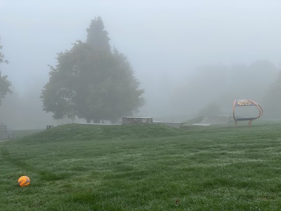skateboarding area in the fog