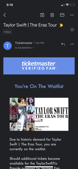 Taylor swift waiting list notification