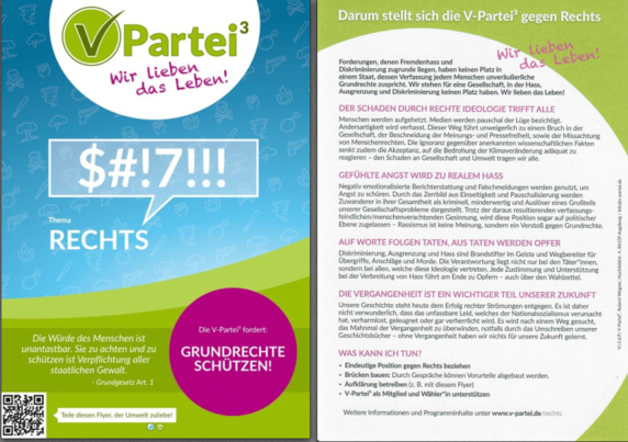 Bild des V-Partei-Flyers "Thema Rechts"