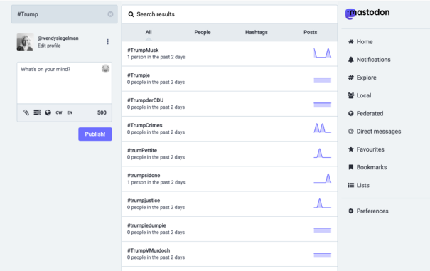 Image of #Trump search results showing 0 people in past 2 days