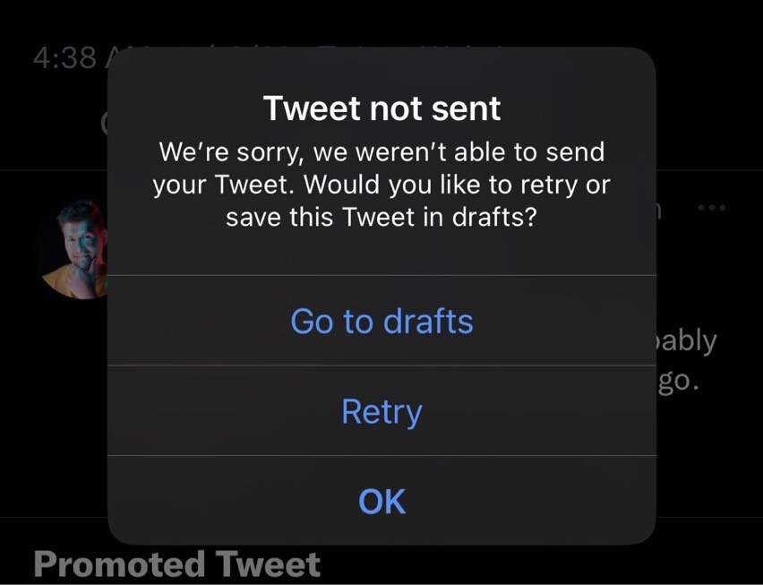 Tweet not sent dialog message