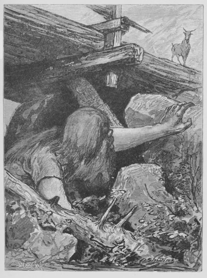 A troll climbs from under the bridge to confront a goat. Illustration by Otto Sinding.