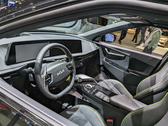 Peeking into the driver seat area of the Kia EV6GT display
