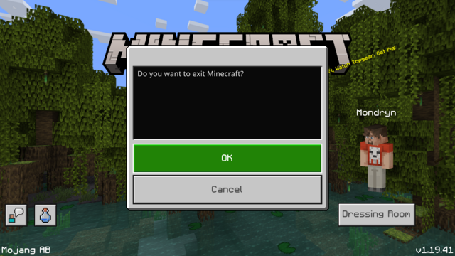 Minecraft exit screen, prompting, "Do you want to exit Minecraft?"
