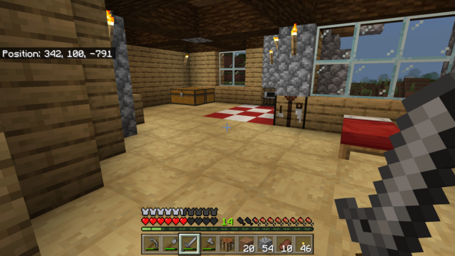 Interior of a Minecraft starter house.