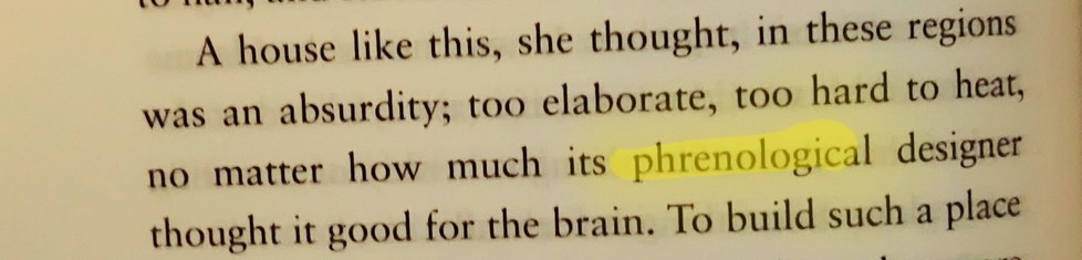 A house like this, she thought, in these regions was an absurdity; too elaborate, too hard to heat, no matter how much its phrenological designer thought it good for the brain.
