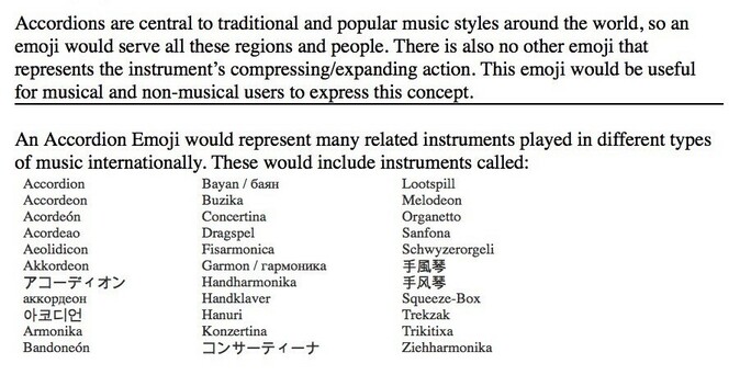 List of 30 names for the Accordion in different languages. From the Accordion Emoji proposal.