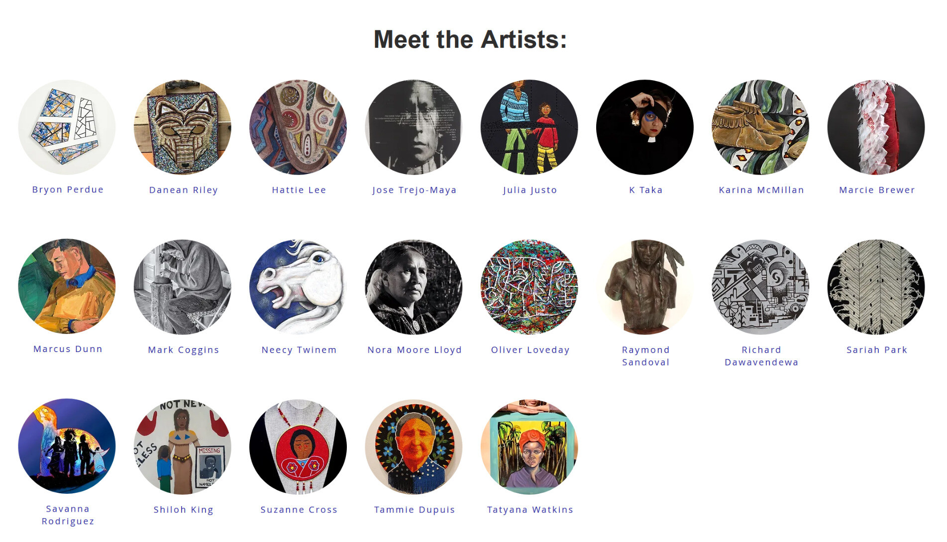 List of artists from the Still Here, Still Native art exhibition.