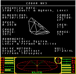 Screenshot of Elite on the BBC Micro with the Defender of the Crown font