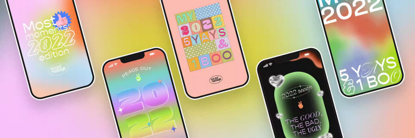 Colorful Photoshop templates from graphic designer Malu Rodrigues, on mobile format, with gradient background.