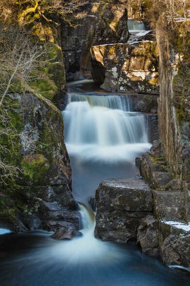 Bracklinn falls, waterfall in Callander, Scotland. An image taken with a long shutterspeed so you can 'feel' the water flow. A neutral density filter was used to be able to have a shutterspeed of 10s.