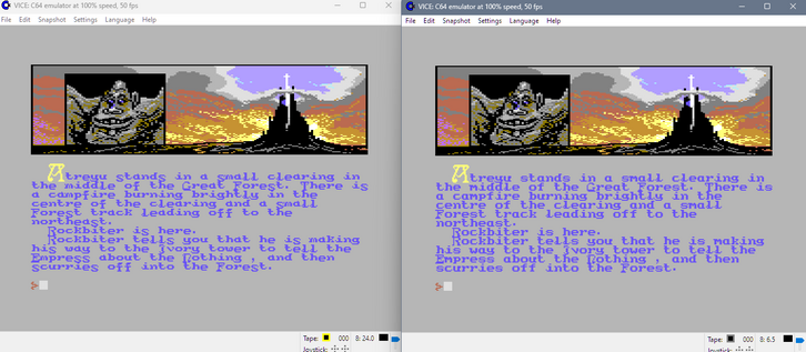 Screenshot showing two different versions of The Neverending Story on the Commodore 64